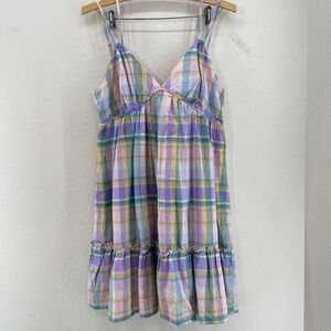 NWT Wild Fable Womens Dress M Plaid Smocked Tiered Ruffle Mini Spaghetti Strap